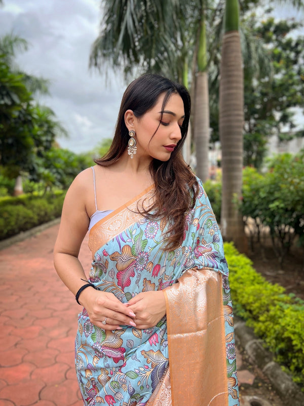 Banarasi Silk With Floral Zari Border Saree