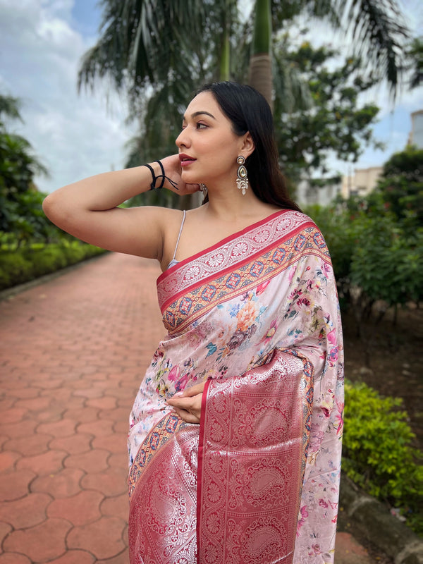 Banarasi Silk With Floral Zari Border Saree