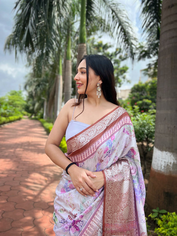 Banarasi Silk With Floral Zari Border Saree
