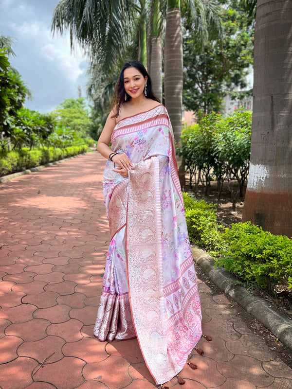 Banarasi Silk With Floral Zari Border Saree