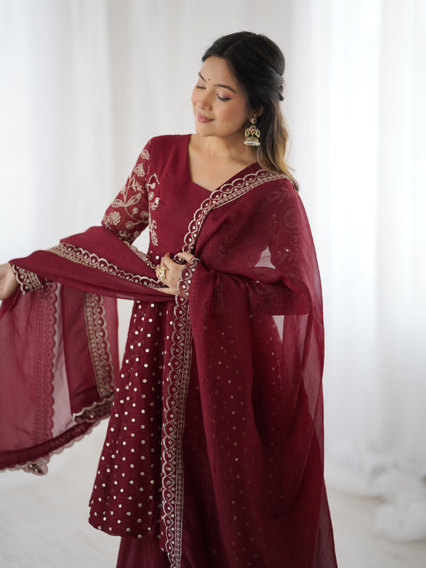 Crunchy Silk Embroidered Indo Western