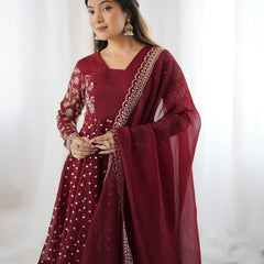 Crunchy Silk Embroidered Indo Western