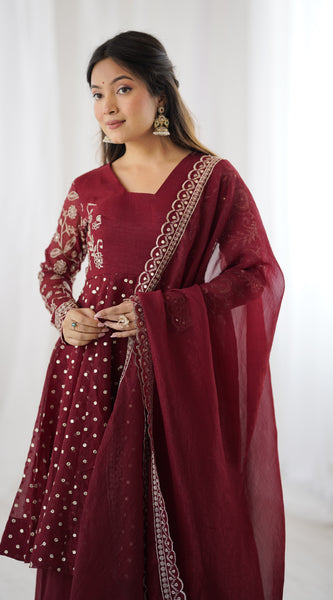 Crunchy Silk Embroidered Indo Western