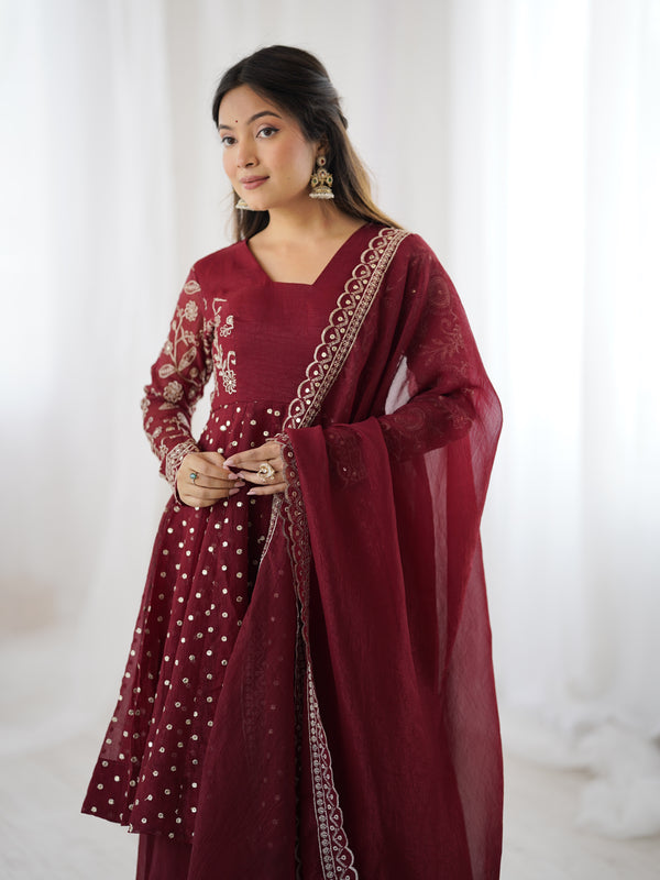 Crunchy Silk Embroidered Indo Western