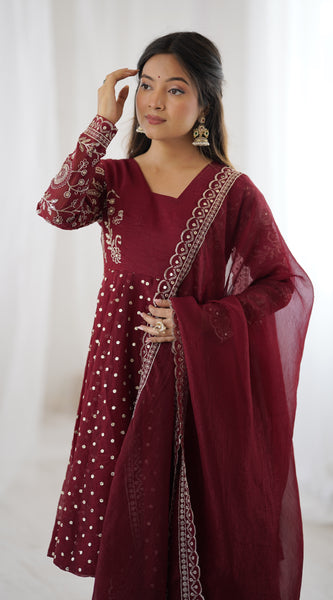Crunchy Silk Embroidered Indo Western