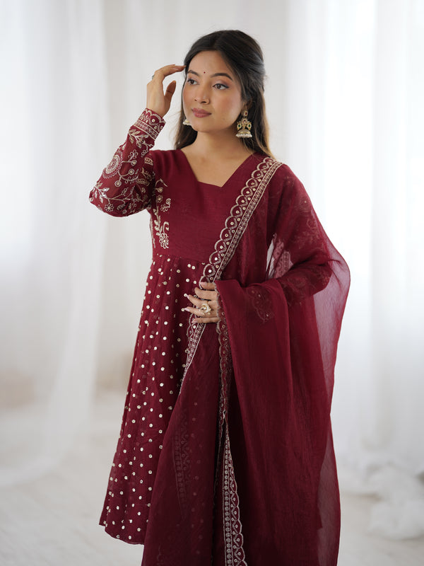 Crunchy Silk Embroidered Indo Western