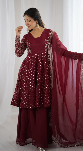Crunchy Silk Embroidered Indo Western