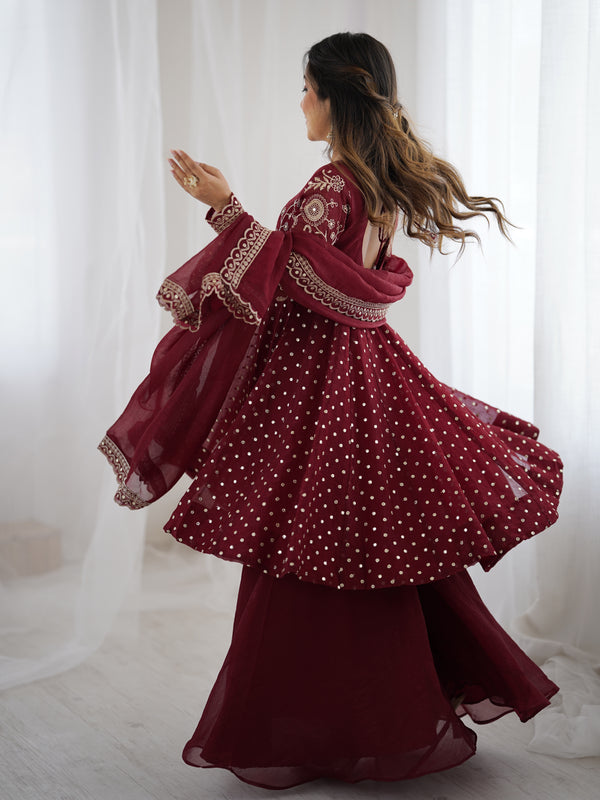 Crunchy Silk Embroidered Indo Western