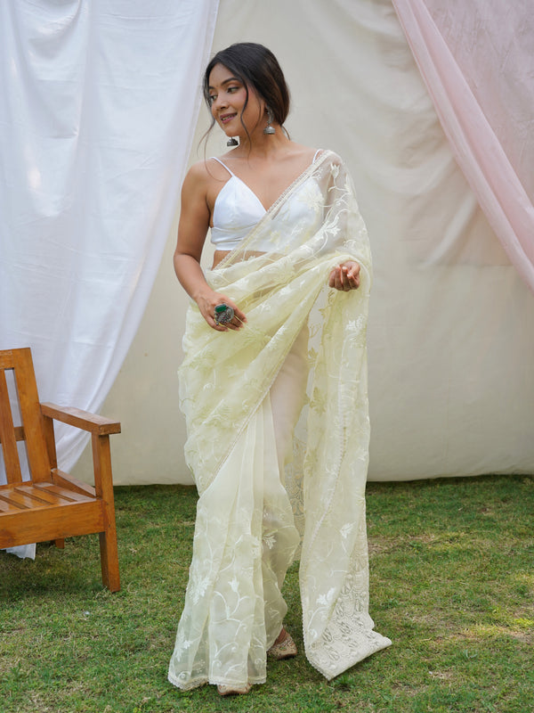 Pure Organza Silk Embroidered Work Saree