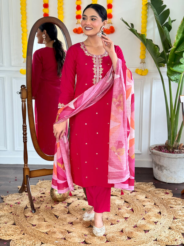 Embroidary Work With Pink Color Dresses
