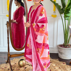 Embroidary Work With Pink Color Dresses