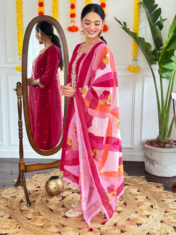 Embroidary Work With Pink Color Dresses