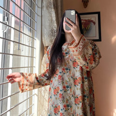 Natural Crepe Printed Embroidered Co-Ord Sets