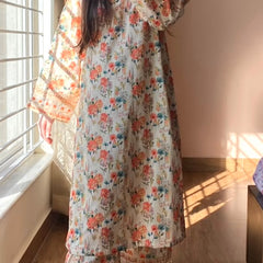 Natural Crepe Printed Embroidered Co-Ord Sets