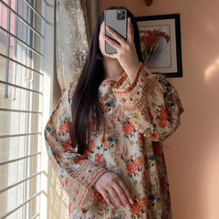 Natural Crepe Printed Embroidered Co-Ord Sets