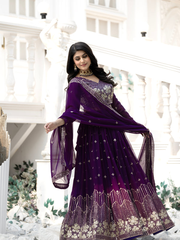 Embroidered Velvet Sequin Floral Lehenga