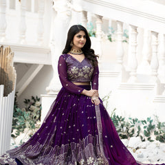 Embroidered Velvet Sequin Floral Lehenga