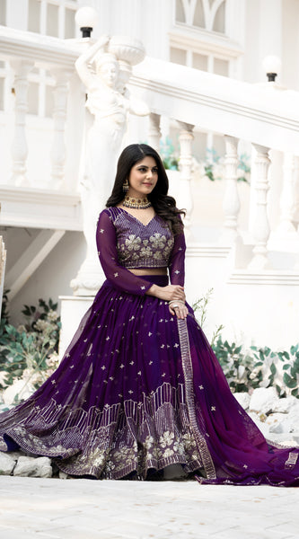 Embroidered Velvet Sequin Floral Lehenga