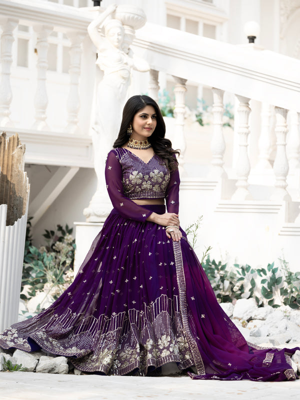 Embroidered Velvet Sequin Floral Lehenga