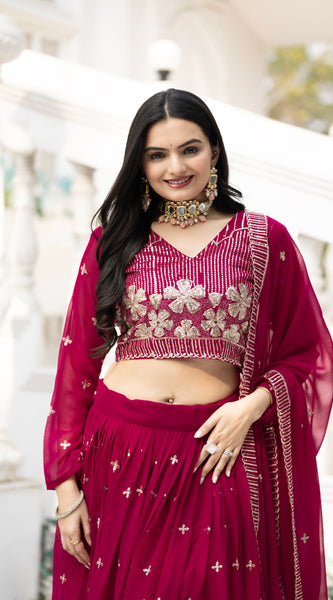 Embroidered Velvet Sequin Floral Lehenga
