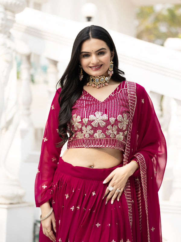 Embroidered Velvet Sequin Floral Lehenga