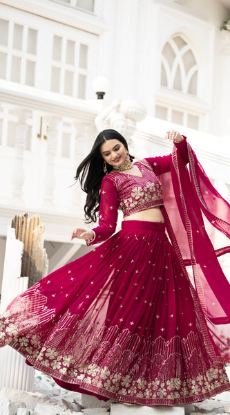 Embroidered Velvet Sequin Floral Lehenga