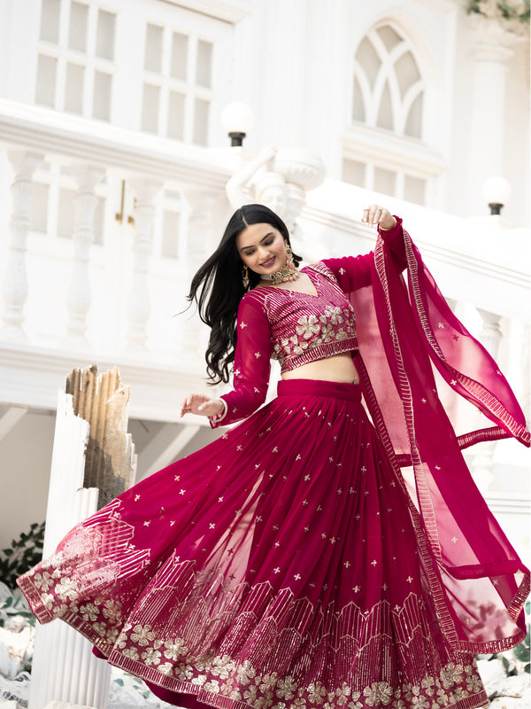 Embroidered Velvet Sequin Floral Lehenga