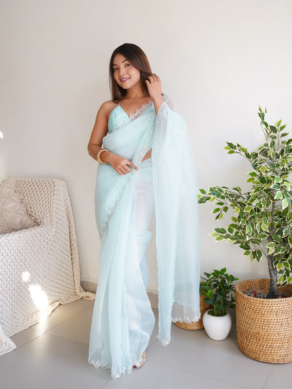 Heavy Organza Saree With Cut out Border