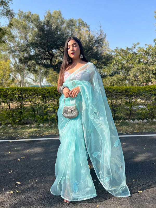 Gota Patti Embroidered Pure Organza Saree