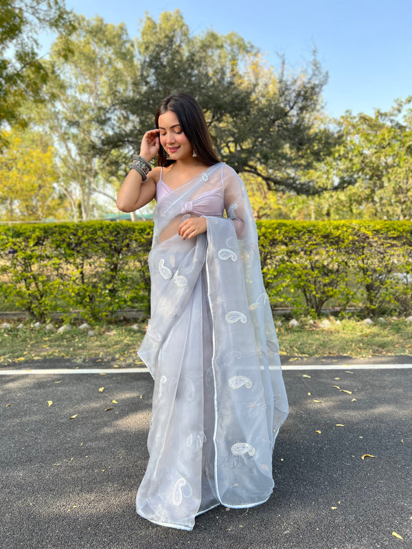Gota Patti Embroidered Pure Organza Saree