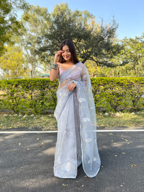 Gota Patti Embroidered Pure Organza Saree