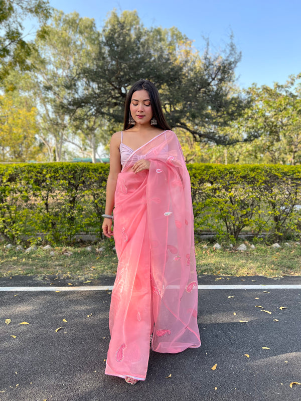 Gota Patti Embroidered Pure Organza Saree