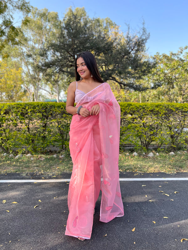Gota Patti Embroidered Pure Organza Saree