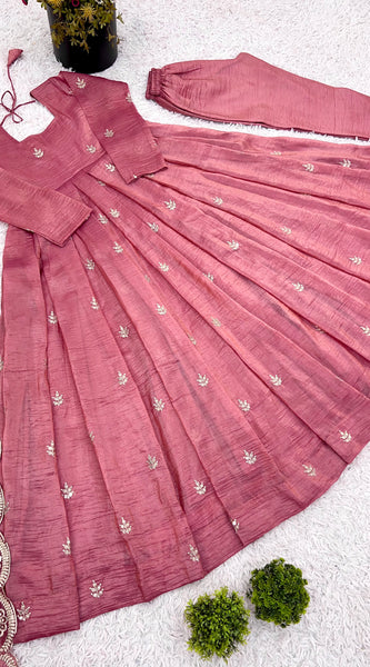 Peach Embroidered Women  Lehenga