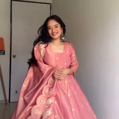 Peach Embroidered Women  Lehenga