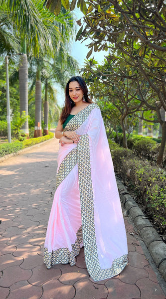 Elegant Pastel Colours Jute Linen Saree With Vibrant Floral Embroidery