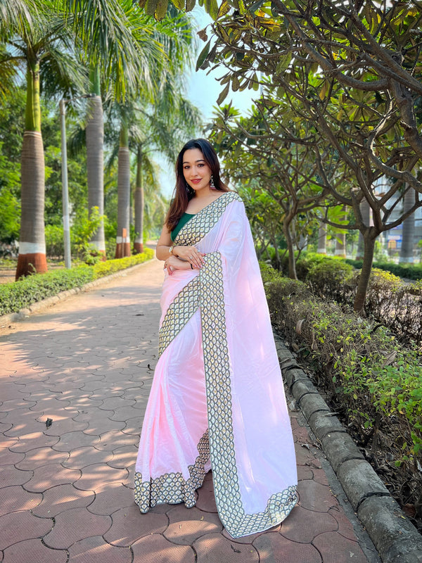 Vibrant Floral Embroidery With Pastel Colours Saree