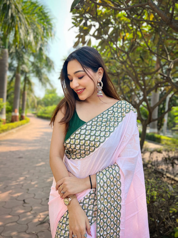 Vibrant Floral Embroidery With Pastel Colours Saree