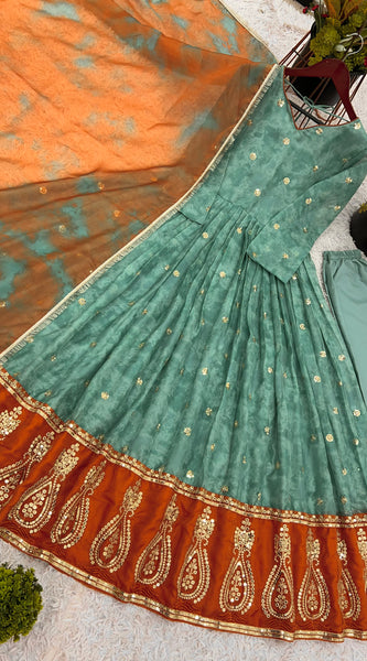 Tie-Dye  Embroidered Lehenga
