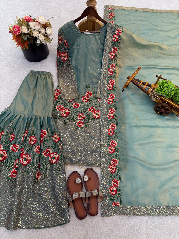 Festive Ready-to-Wear Silk Sharara Indo Western