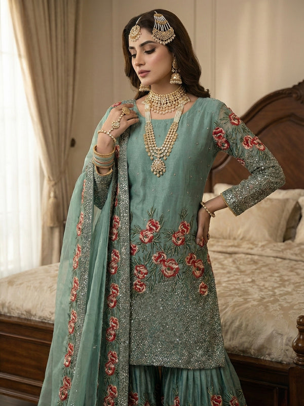 Festive Ready-to-Wear Silk Sharara Indo Western