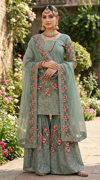 Festive Ready-to-Wear Silk Sharara Indo Western