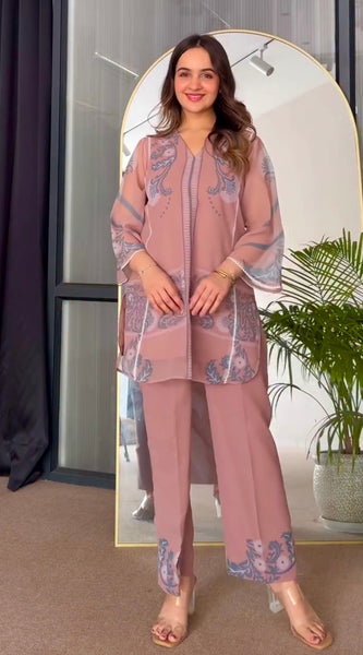 Party Wear Look Pur Sifon Georgette Top & plazzo Co-ord Sets