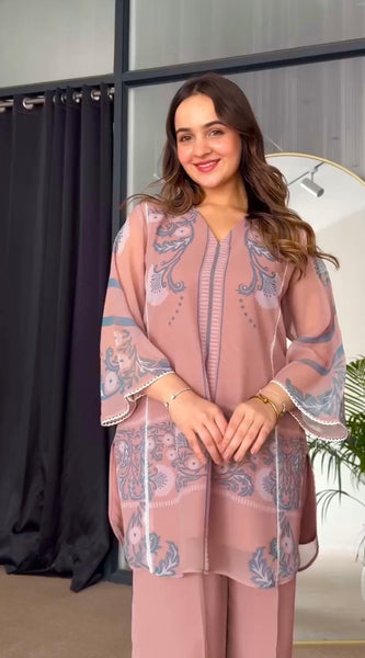 Party Wear Look Pur Sifon Georgette Top & plazzo Co-ord Sets