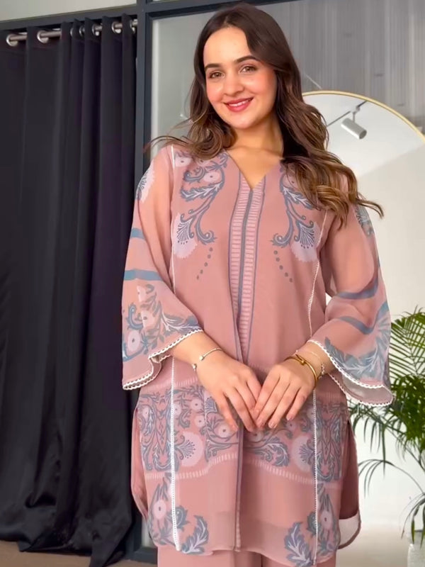 Party Wear Look Pur Sifon Georgette Top & plazzo Co-ord Sets