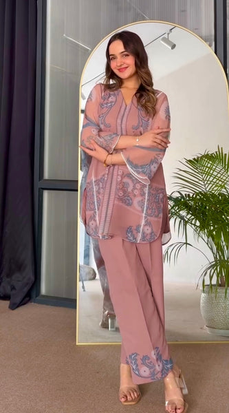 Party Wear Look Pur Sifon Georgette Top & plazzo Co-ord Sets