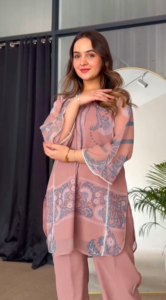 Party Wear Look Pur Sifon Georgette Top & plazzo Co-ord Sets