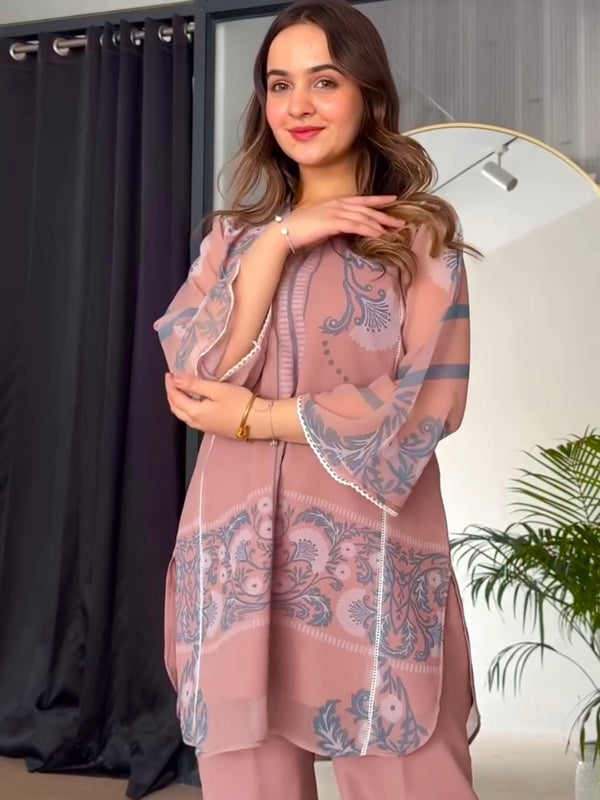 Party Wear Look Pur Sifon Georgette Top & plazzo Co-ord Sets