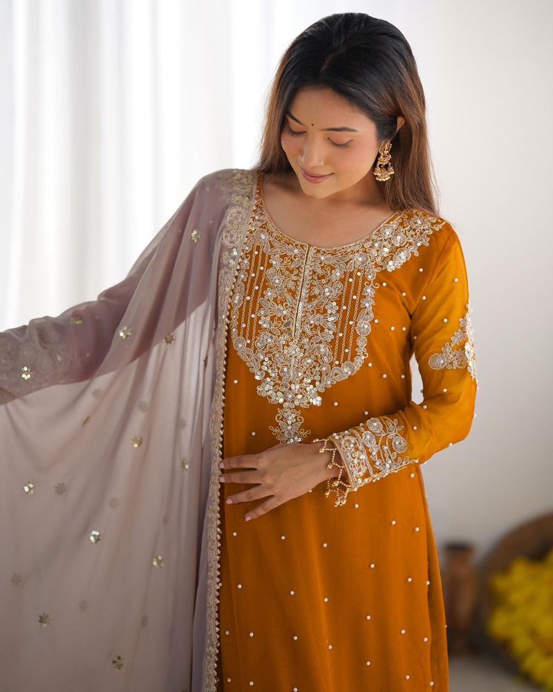 Designer Georgette Yellow Haldi Lehenga