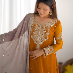 Designer Georgette Yellow Haldi Lehenga